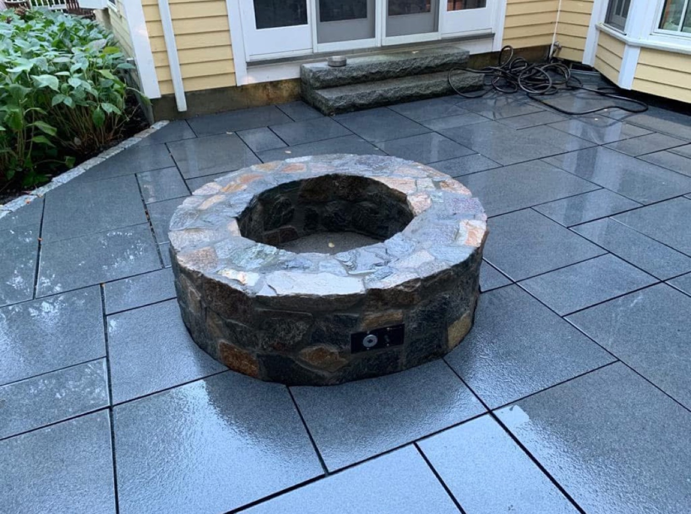 Close-up of a stone fire pit